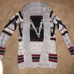 Gray, Red, & Black Aztec Printed Cardigan